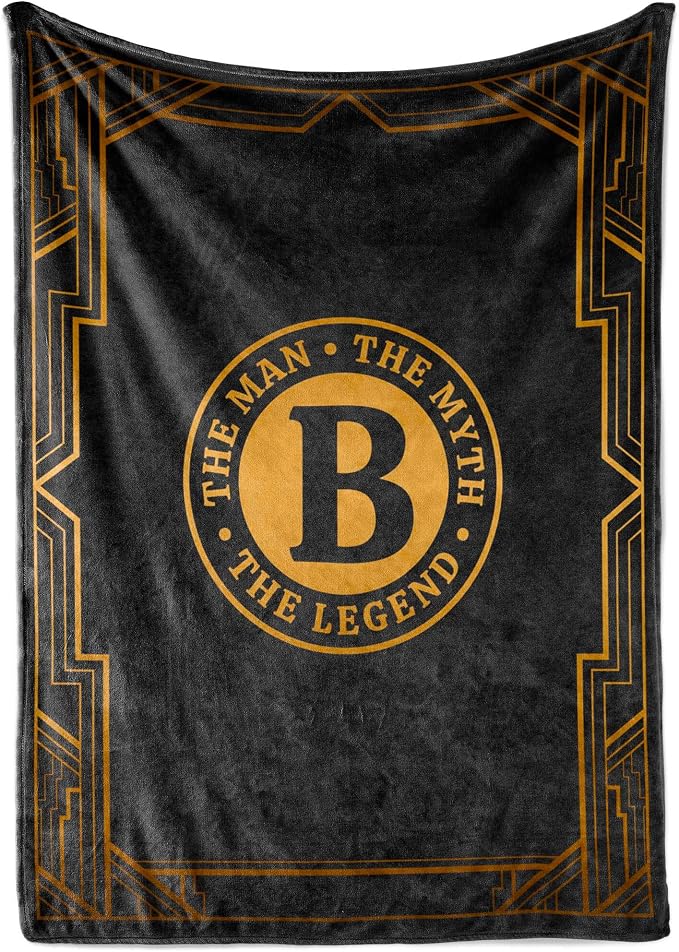 Gifts for Men, Initial Mens Blanket, Birthday Gift for Him, 60"x 80", B | Soft 350 GSM flannel throw with initial legend design for dads, husbands and grandpas, ideal for birthdays or Christmas