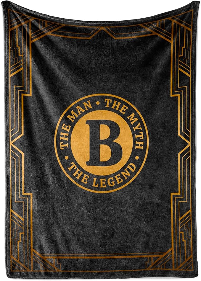 Gifts for Men, Initial Mens Blanket, Birthday Gift for Him, 50"x 65", B | Soft 350 GSM flannel throw with initial legend design for dads, husbands and grandpas, ideal for birthdays or Christmas