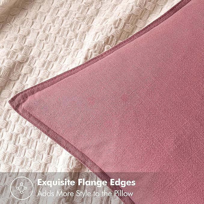 MIULEE Decorative Linen Euro Sham Pillow Covers 24x24 Cranberry Red | Boho Farmhouse Neutral Couch Throw Pillows for Bed, Pack of 2 Accent Modern Pillowcases, Sofa Livingroom Home Decor