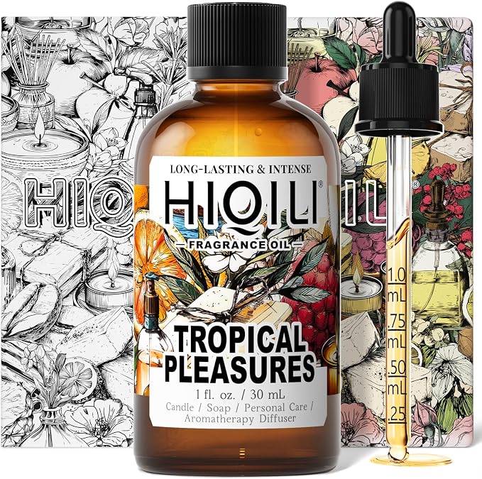 HIQILI Tropical Pleasures Fragrance Oil for Diffuser,Candle Soap&Body Craft | Long-Lasting Tropical Scent Oil for DIY Perfume,Body Scrubs&Home Aroma Projects,Multi-Use Craft Oil-30mL/1 fl.oz