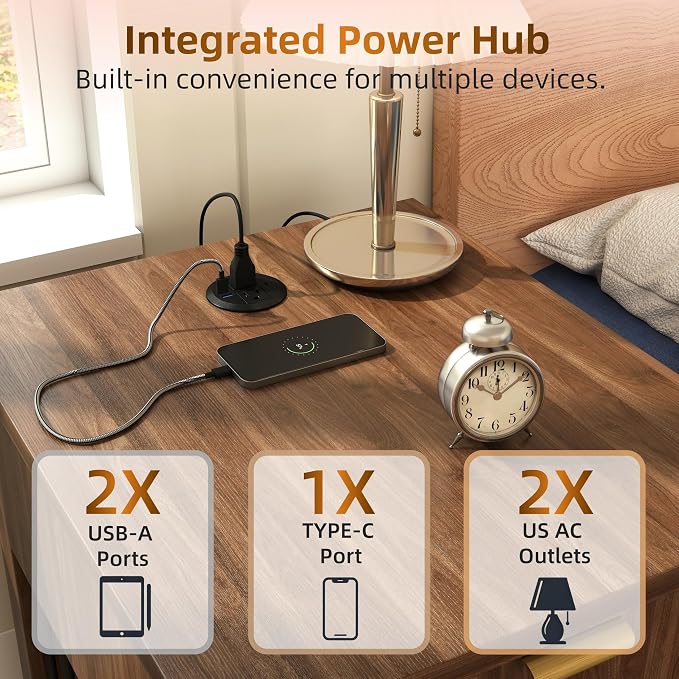 Dog Crate Furniture End Table for Small Dogs with Charging Station (Brown)