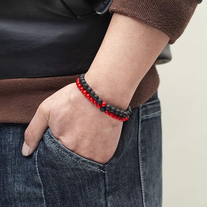 Softones 6MM Lava Rock Aromatherapy Anxiety Essential Oil Diffuser Beads Bracelet for Women Men,Friendship Couples Gifts Natural Stone Bracelets