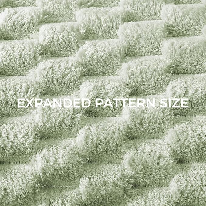 Whale Flotilla Soft Fleece King Size Bed Blanket 3D Jacquard, Sage Green | Lightweight Breathable Coverlet Bedspread for All Seasons, Super Cozy Plush Fluffy Fuzzy Decorative Blanket for Bed, 90"x104"