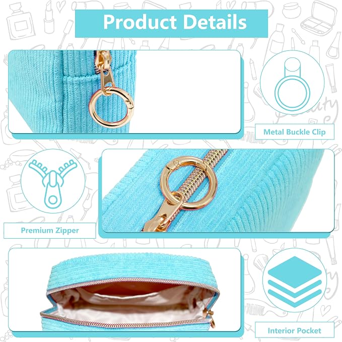 Period Bag for Girls, Corduroy Period Kit with Sanitary Pad Pouch, Menstrual Storage Bag and Tampon Holder for Purse, Girls School Essentials,Feminine Care Organizer(Sky Blue)