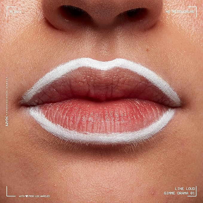 NYX PROFESSIONAL MAKEUP Line Loud Lip Liner, Longwear and Pigmented Lip Pencil with Jojoba Oil & Vitamin E - Gimme Drama (White)