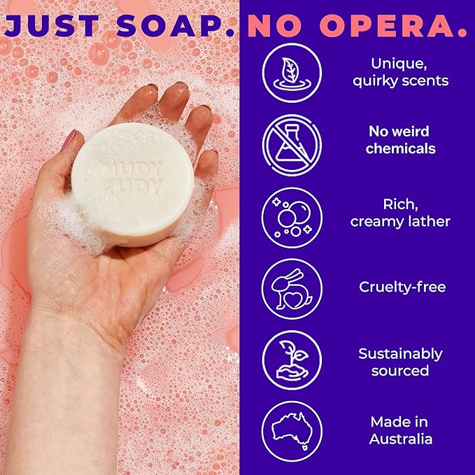 Nudy Rudy Hunny Bunny Soap Bar Puck, Made with Organic Shea Butter and Manuka Honey, Triple Milled Bar, No Harsh Ingredients, All Skin Types, 4.2 oz, Made in Australia