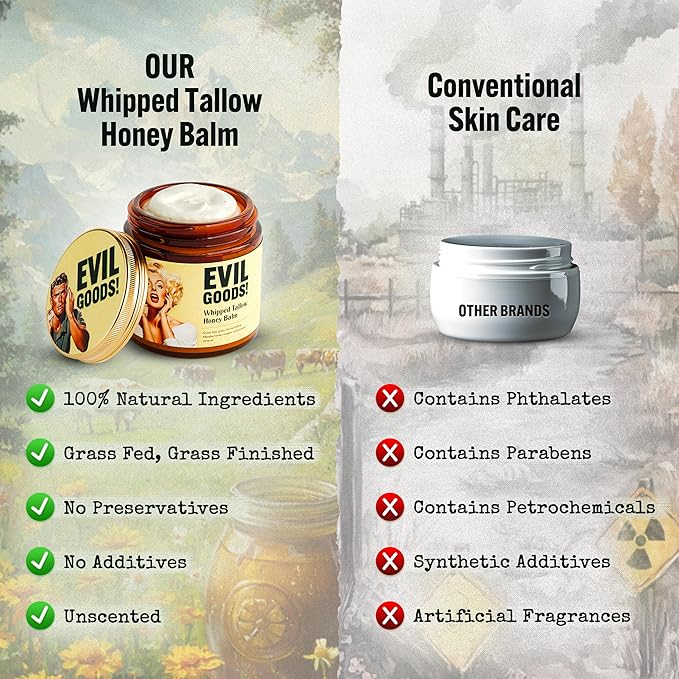 Whipped Beef Tallow and Honey Balm Moisturizer for Skin, Face, Lips, Body - Unscented