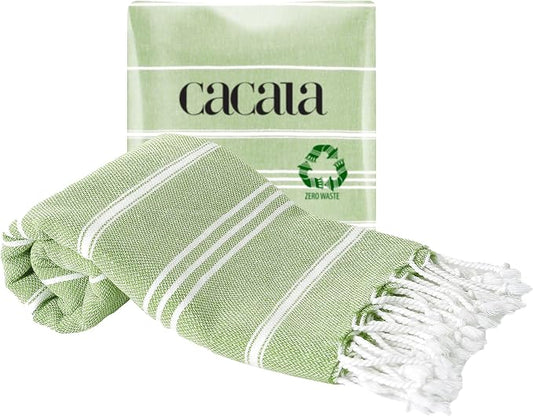 Cacala 100% Turkish Cotton Kitchen Tea Towels, Highly Absorbent Luxury Soft Quick Drying Dish Towel with Hanging Loop for Gym, Yoga, Bath, Sports, Cleaning and Kitchen (23 x 36), Olive