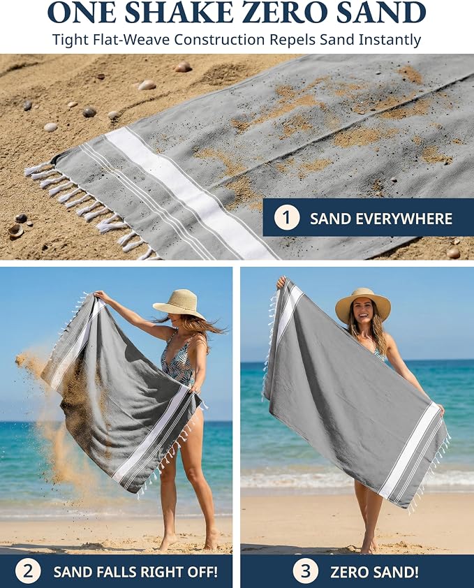 LANE LINEN Beach Towels 4 Pack Oversized - Turkish Towel Set, Pre-Washed Oversized Beach Towel, Quick Dry Beach Towels for Travel, Large Pool Towels, 39"x71" - Smoky Black