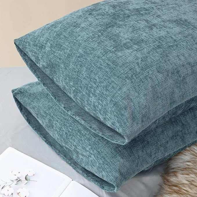 CaliTime Decorative Standard Throw Pillow Covers 26 X 20 Inches Smoke Blue | Pack of 2, Cozy Chenille Cushion Cases for Sofa Bed Living Room Farmhouse Home