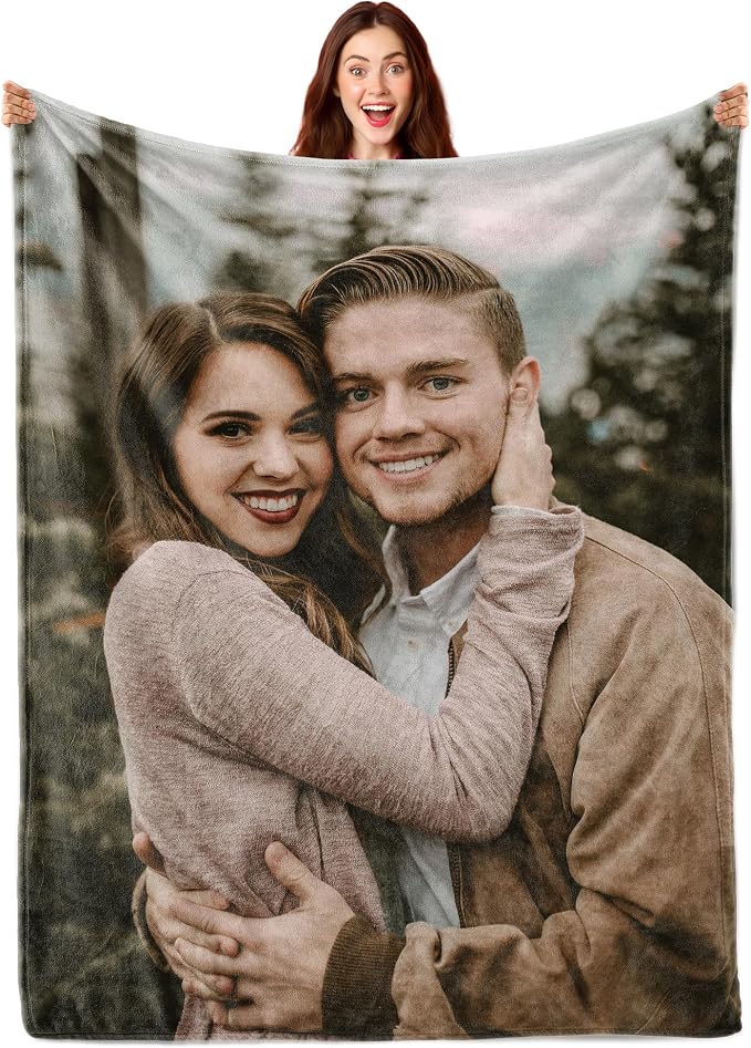 Ship Next Day Custom Blanket with Picture Customized Photo Blankets Customize Customizable Blanket Personalized Valentines Day Funny Gifts for Him Her Couple Girlfriend Boyfriend Mom Dad Wife Husband