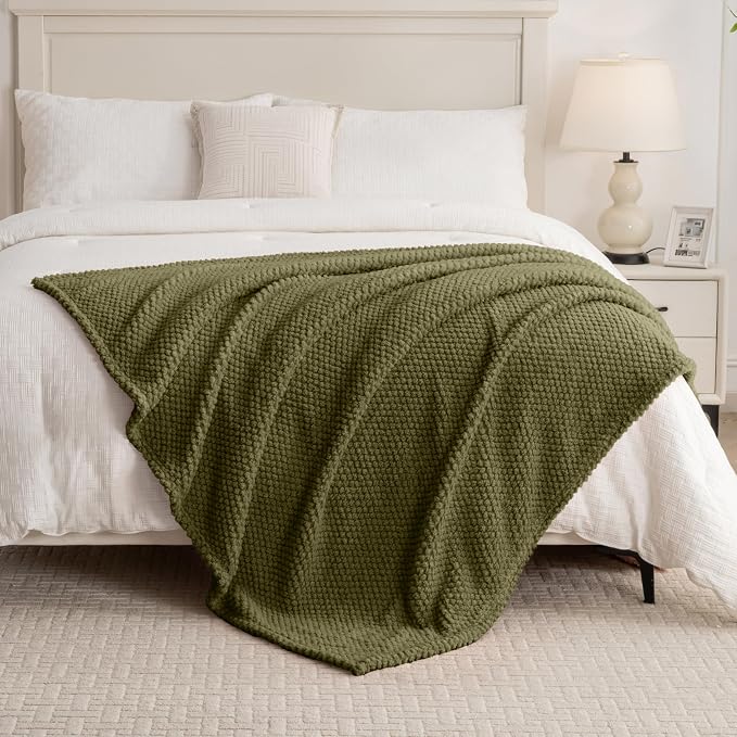 Super Soft 300GSM Green Large Queen Blanket for Couch, Couch Sofa Bed Throw, Lightweight Fuzzy Cozy Blankets for All Seasons Farmhouse, 90x90
