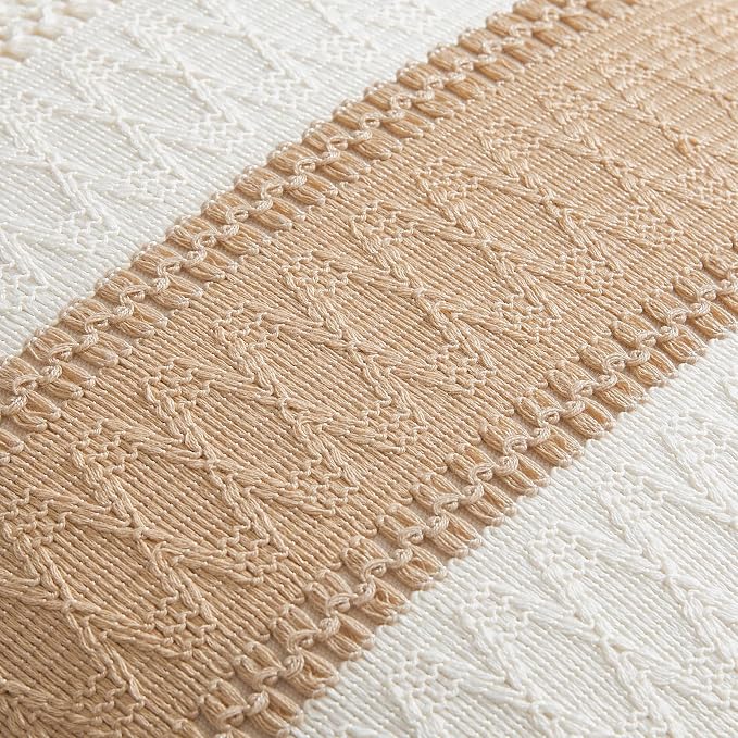 2 Pack Boho Throw Pillow Covers, Contrast Beige 20x20in | Soft Breathable Cotton, Farmhouse Decorative Couch Pillow Cases, Cushion Covers for Sofa Bed Living Room Home Decor