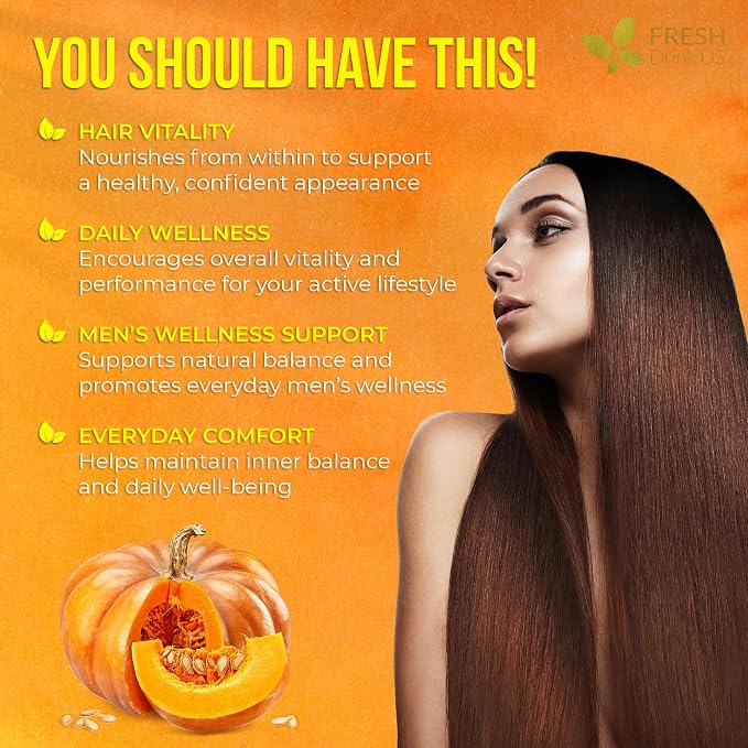 FreshDrinkUS, 330 Premium Pumpkin Seed Oil Softgels with Saw Palmetto, 3000mg Per Serving, Cold Pressed, Pure Virgin Oil, Great Hair Support, Non-GMO, Gluten-Free.