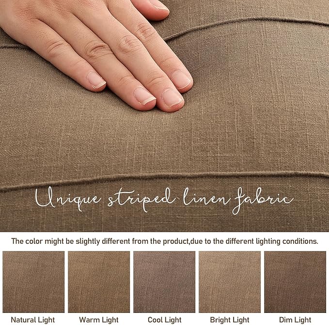 Decorative Linen Throw Pillow Covers 16x16 Set of 2 Solid Handcrafted Striped Cushion Covers for Bed Soft Modern Farmhouse Neutral Pillowcase for Couch Bedroom Living Room Home Decor(Coco Brown)