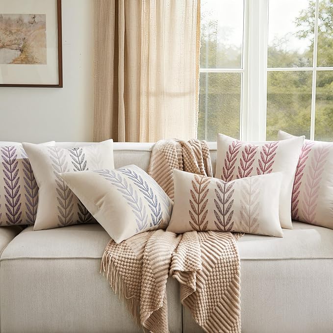 Farmhouse Leaves Throw Pillow Covers Set of 2, 24x24in Mixed Brown | 100% Organic Cotton, Rustic Accent Print Pillow Case, Pastoral Decorative Cushion Covers for Sofa Bed Living Room Home Decor
