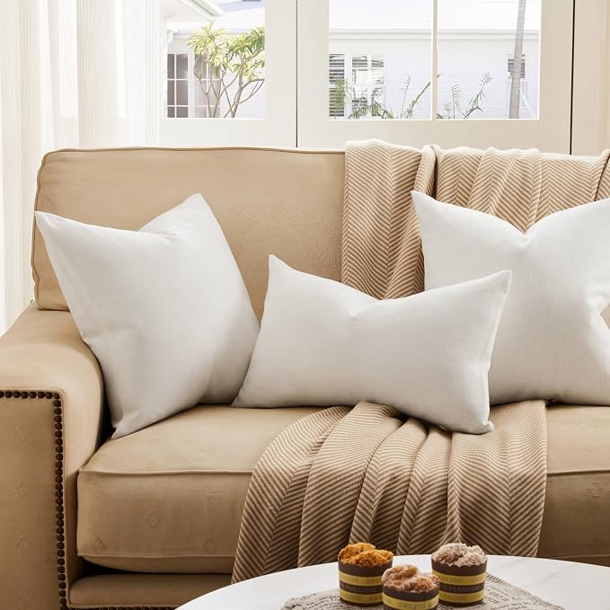 Rustic Linen Throw Pillow Covers Set of 2, Off White 18x18in | Textured Pillow Case, Rustic Cotton Linen Fabric, Modern Farmhouse Cushion Covers for Sofa Bed Living Room Home Decor