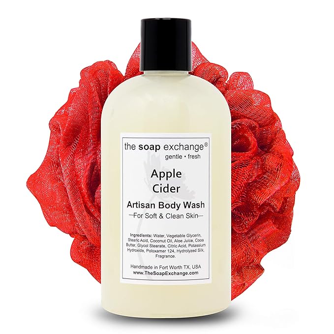 The Soap Exchange Body Wash - Apple Cider Scent - Hand Crafted 12 fl oz / 354 ml Natural Artisan Liquid Soap for Hand, Face & Body, Shower Gel, Cleanse, Moisturize, & Protect. Made in the USA.