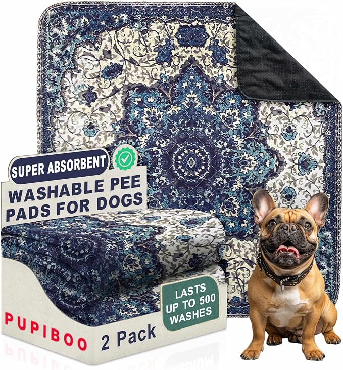PUPIBOO Washable Pee Pads for Dogs & Cats 54x 54 Super Absorbent Reusable Puppy Training Pads - 100% Waterproof, Leak-Proof, Non-Slip Pet Pads for Housebreaking, Whelping & Indoor Floor Protection