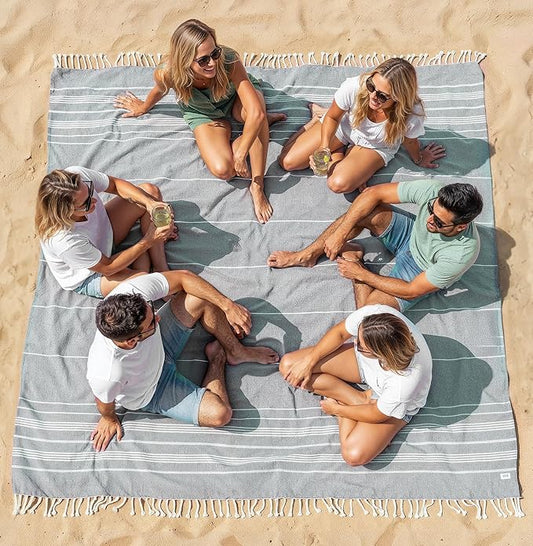 LANE LINEN Oversized Beach Towel - Large Outdoor Blanket with Soft Pre-Washed Finish – 82"x82", Ideal for Coastal Getaways, Backyard Lounging, Beach Party or Seaside Adventures – Grey