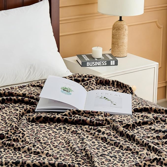 Edenleaf Leopard Print Blanket Fleece Throw for Bed Sofa Travel and Camping, Super Soft Cozy Fluffy Plush Cheetah Print Blanket for All Seasons 50"x60" (Mocha Brown)