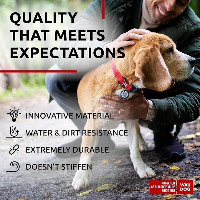 WAUDOG Waterproof Dog Collar Airtag Holder QR Tag Small Medium Large Dogs | Water and Dirt Resistant, Quick Dry QR Pet Tag Adjustable Durable Comfort for Male and Female Dogs Outdoor Walking Training