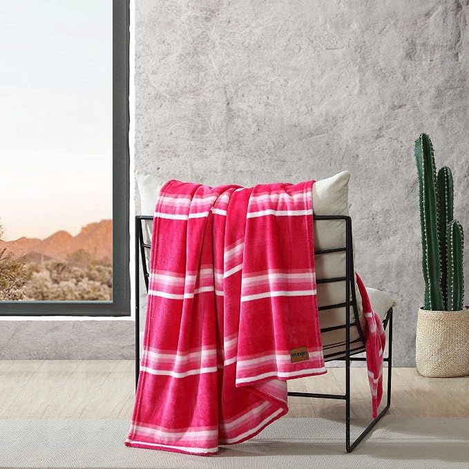 Wrangler - Blanket, Super Soft Plush Fleece Bedding, Yellowstone Inspired Throw Blanket for Couch or Bed (Saddle Stripe Pink, 50" x 60")