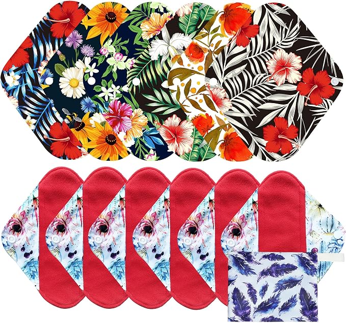 7pcs Set Reusable Women Menstrual Pads Including 1pc Mini Wet Bag +6pcs Reusable Washable Stay Dry Cloth Menstrual Pads/Maternity Mama Sanitary Wipes/Mama Panty Liners