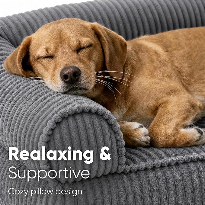FUKUMARU Dog Couch Bed, Corduroy Cozy Cat Bed, Waterproof, Washable Cover | 28in Orthopedic Dog Beds Sofa for Small Dogs and Large Cats, Cute Warm Cotton Pet Sofa