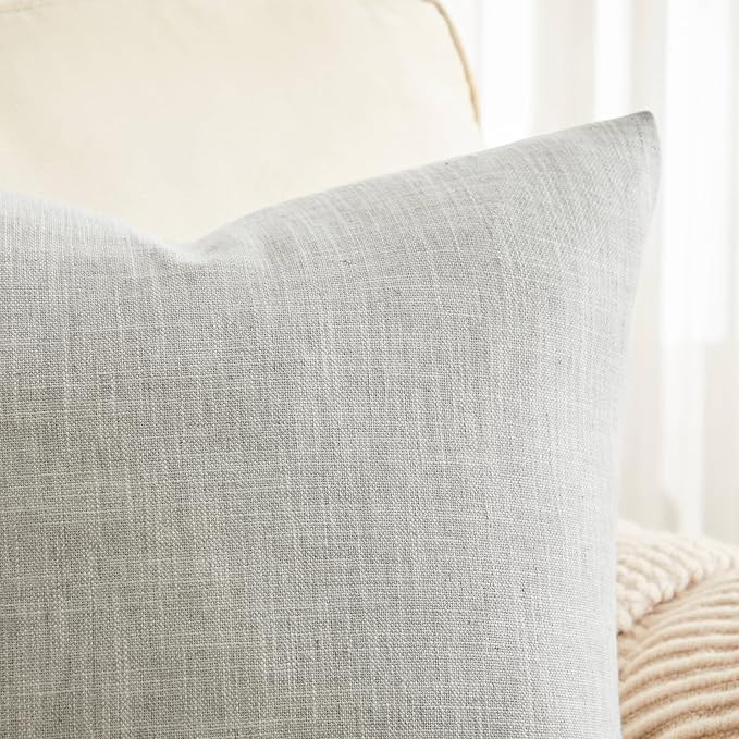 Rustic Linen Lumbar Pillow Covers Set of 2, Light Grey 12x20in | Textured Pillow Case, Rustic Cotton Linen Fabric, Modern Farmhouse Cushion Covers for Sofa Bed Living Room Home Decor