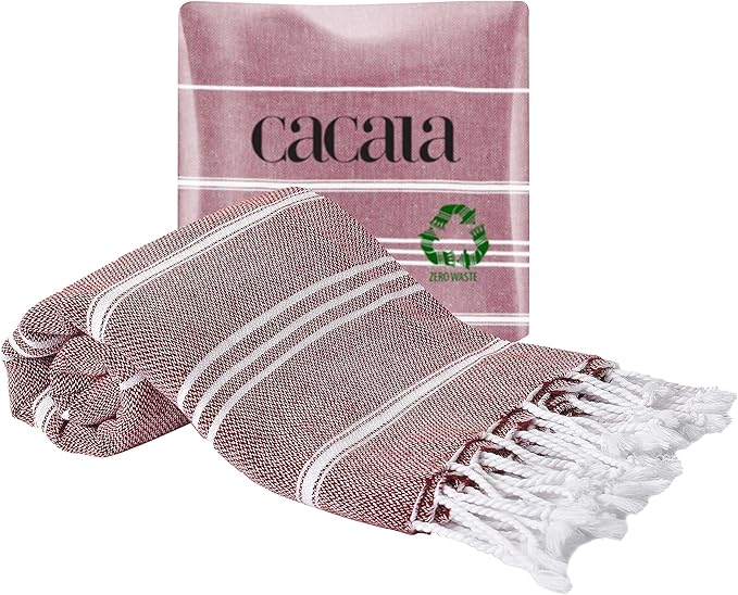 Cacala 100% Turkish Cotton Kitchen Tea Towels, Highly Absorbent Luxury Soft Quick Drying Dish Towel with Hanging Loop for Gym, Yoga, Bath, Sports, Cleaning and Kitchen (23 x 36), Burgandy