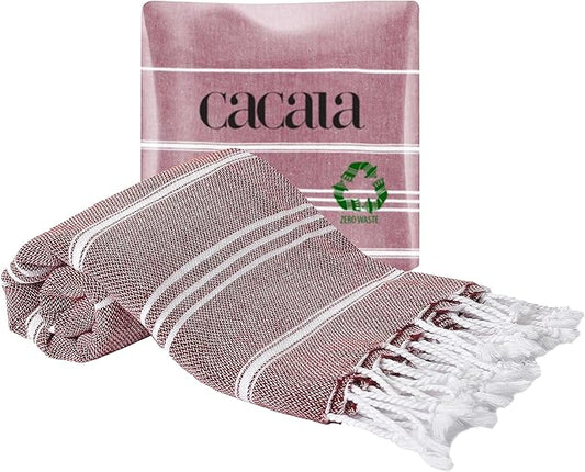 Cacala 100% Turkish Cotton Kitchen Tea Towels, Highly Absorbent Luxury Soft Quick Drying Dish Towel with Hanging Loop for Gym, Yoga, Bath, Sports, Cleaning and Kitchen (23 x 36), Burgandy