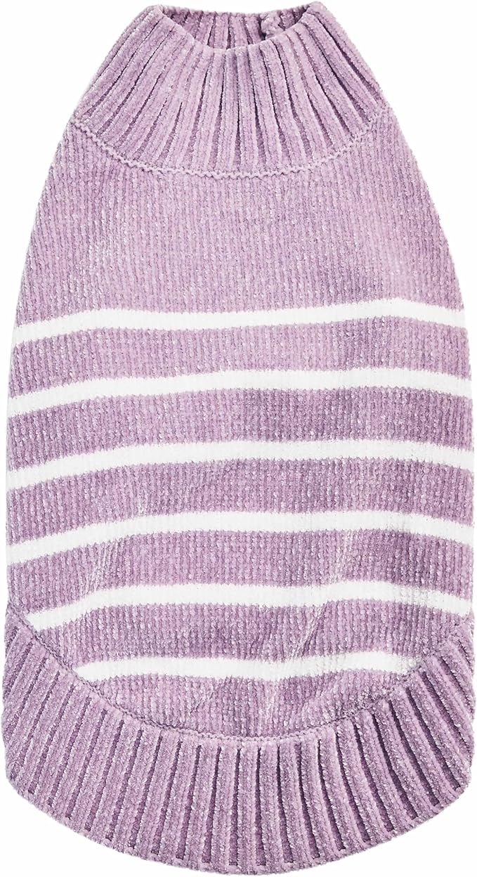 Blueberry Pet Cozy Soft Chenille Classy Striped Dog Sweater in Lavender Frost, Back Length 22", Pack of 1 Clothes for Dogs