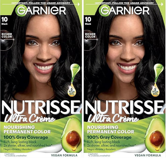 Garnier Hair Color Nutrisse Nourishing Creme, 10 Black (Licorice) Permanent Hair Dye, 1 Count (Packaging May Vary) (Pack of 2)