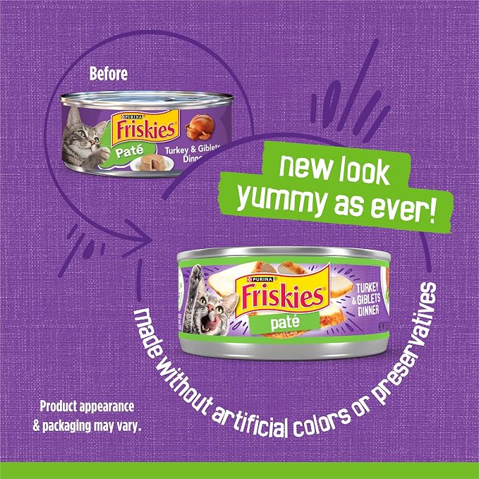 Friskies Purina Wet Cat Food Pate Turkey and Giblets Dinner - 5.5 oz. Cans (Pack of 48)