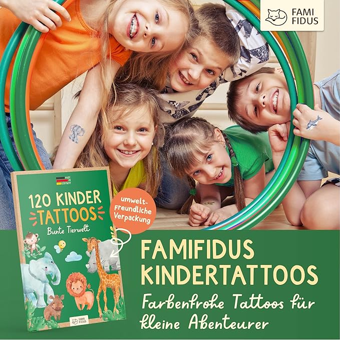 120 Skin-friendly Kids Tattoos - Dermatologically Tested & Rated VERY GOOD - Made in Germany - Our Temporary Tattoos for Kids (Animals Theme)