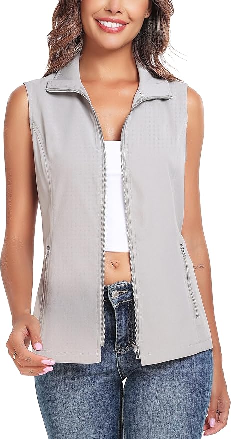 MISS MOLY Women's Lightweight Vest Casual Zip Up Utility Vest Hiking Golf Sleeveless Jackets with Pockets