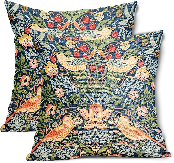 Chinoiserie Blue Sage Green Teal Pimpernel Pillow Covers 16X16 in Set of 2 Colorful Floral Bird Red Strawberry Pillow Cases Vintage Flower Throw Pillowcases Home Decor for Couch Patio Sofa Porch