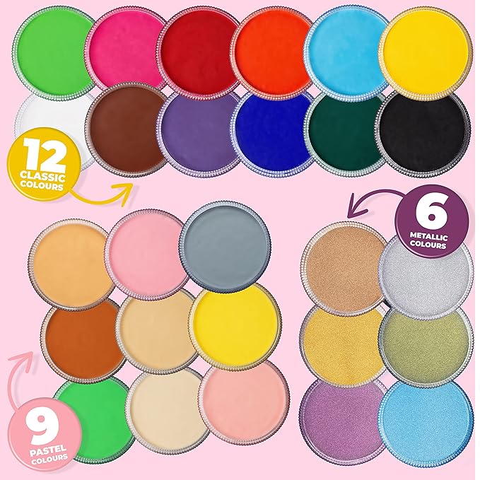 Blue Squid Face Paint Water Based Single Cake Professional Face Paint & Body Paint - Water Activated, Kids Adults Face Painting for Costume, Halloween Makeup, Cosplay - Classic Hot Pink Face Paint 30g
