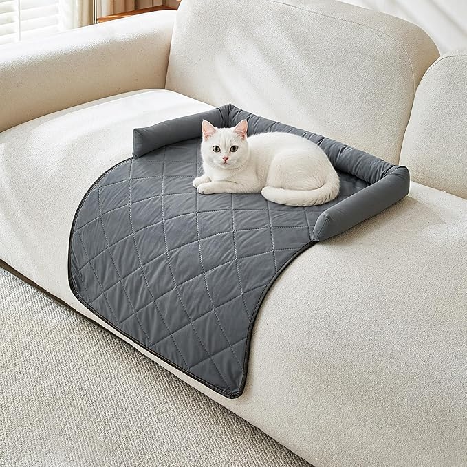 Cooling Dog Bed Mats with Neck & Head Support, 31.5 x 23.62 inch Grey | for Small and Medium Dogs & Cats, Non-Slip, Machine Washable, Protects Sofa from Fur & Scratches