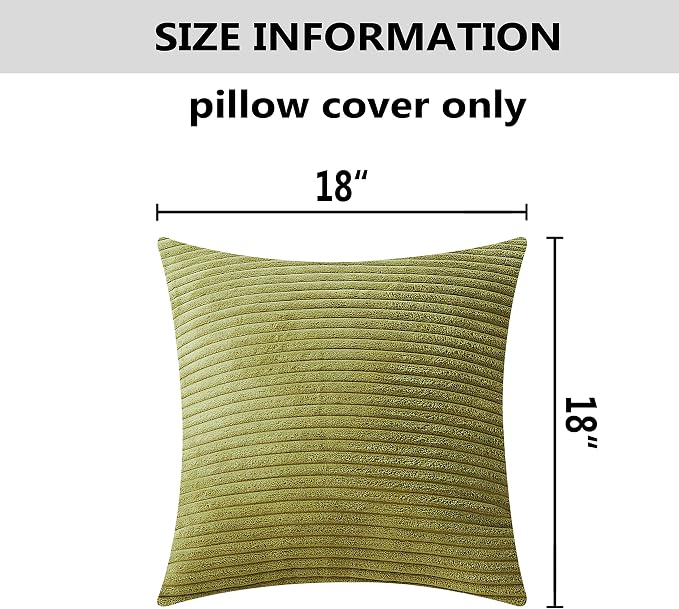 Home Brilliant Green Throw Pillow Cover Decoration Solid Striped Corduroy Plush Velvet Decorative Pillow Case Accent Pillow Cover for Couch Summer Decor, 18x18 inch (45cm), Grass Green