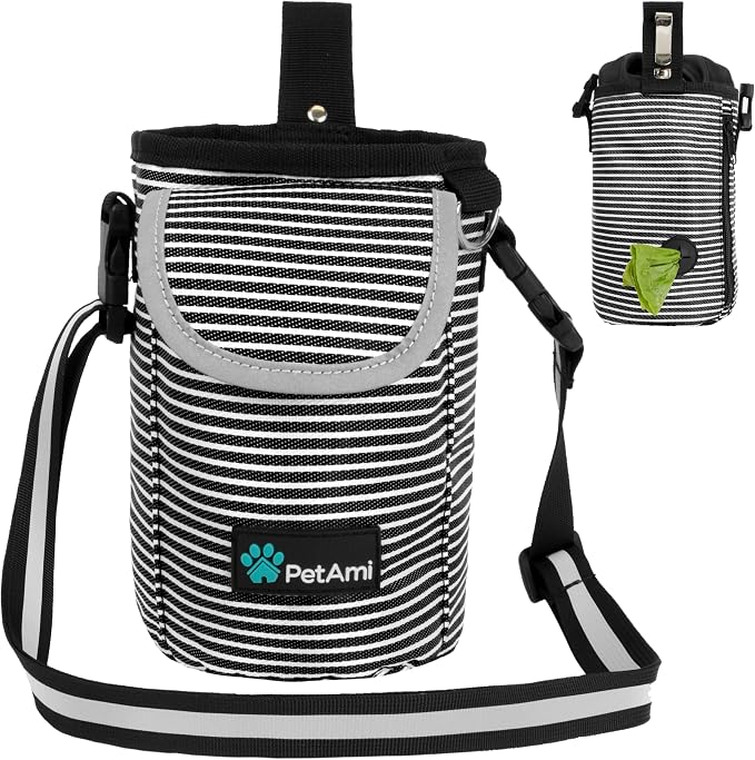 PetAmi Dog Treat Pouch, Large Hands-Free Training Bag, Stripe Black
