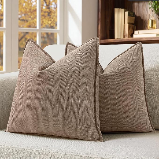 MIULEE Pack of 2 Coco Brown Euro Shams Chenille Pillow Covers 24x24 Inch | Decorative Soft Couch Throw Pillows,Farmhouse Cushion Covers,Elegant Design for Sofa,Bed,Living Room,Summer Decor