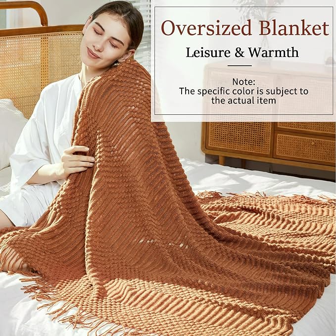 Blagic Soft Knitted Throw Blanket for Couch and Bed,Burnt Orange,60"x80" | Lightweight and Cozy,Farmhouse Boho Blanket with Tassel,Decorative for Living Room,Gifts for Adults,All Season Use
