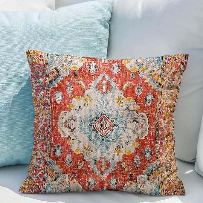 Snycler Boho Throw Pillow Covers 22x22 inch Set of 2 Boho Rug Carpet Double Sided Pattern Cotton Soft Pillow Case Cushion Cover Pillowcase for Couch Sofa Bed Decorative (Orange)