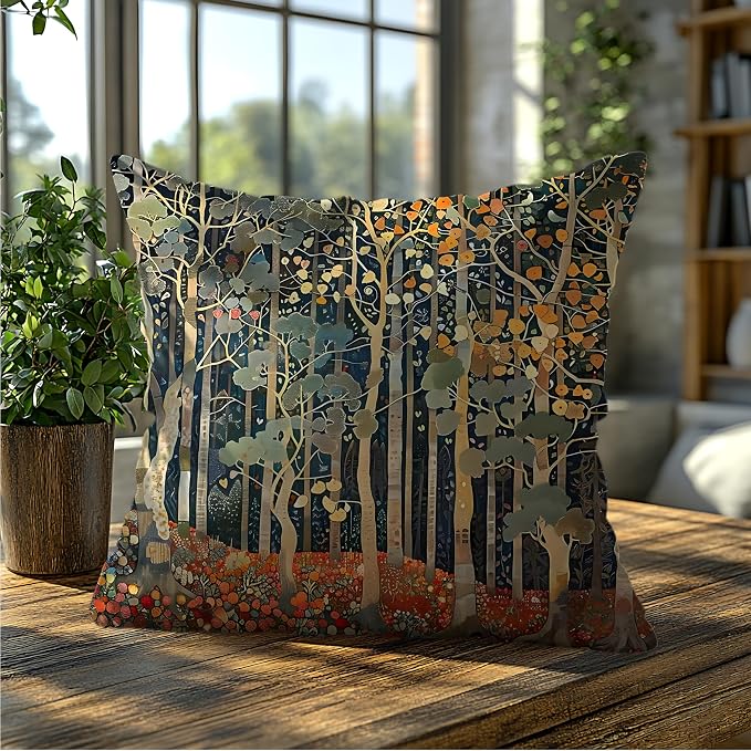 Rustic Autumn Forest Pillow Covers 20x20 Double-Sided, Fall Home Room Decor, Vintage Botanical Nature William Morris Inspired Decorative Throw Pillow Covers for Home Bedroom Living Room