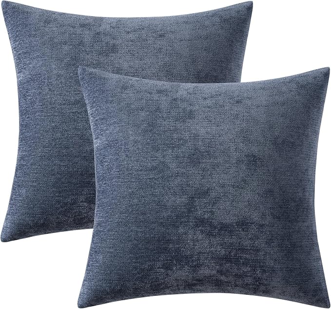 MIULEE Pack of 2 Blue Decorative Pillow Covers 16x16 Inch | Soft Chenille Couch Throw Pillows Farmhouse Cushion Covers for Home Decor Sofa Bedroom Living Room