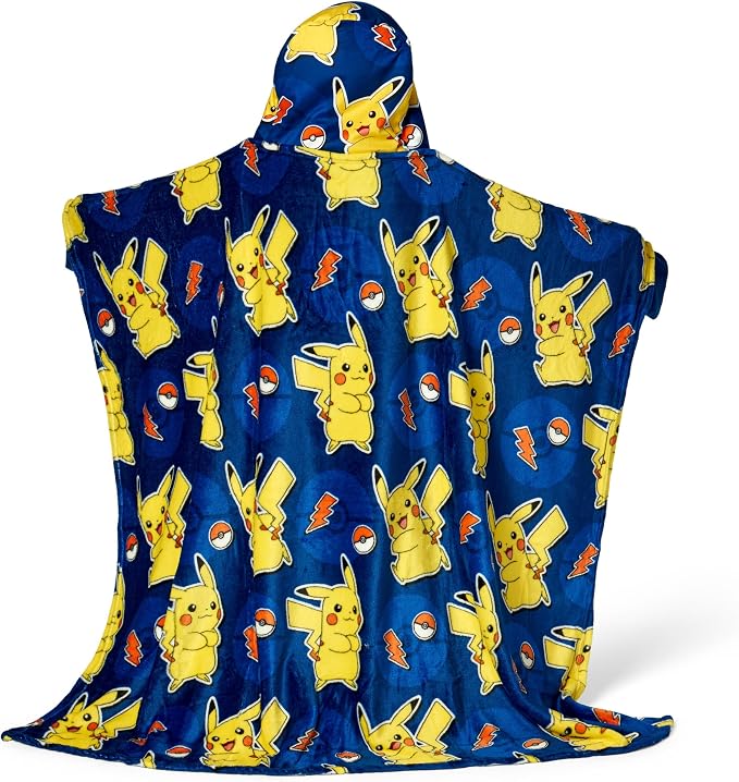 Northwest Pokemon Blanket, Cute Pikachu, Wearable Lightning League, Hooded Silk Touch Throw, 40 x 50 Inches