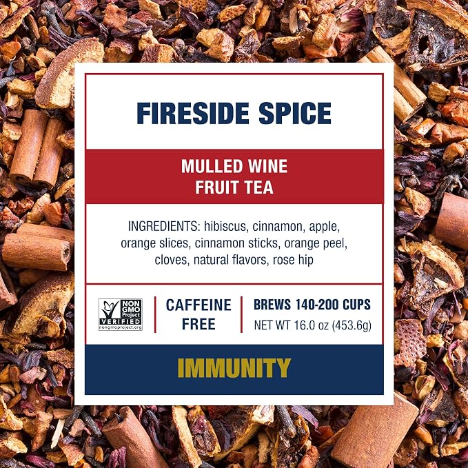 Tiesta Tea - Fireside Spice, Mulled Wine Herbal tea, Premium Loose Leaf Tea Blend, Non Caffeinated Holiday Teas, Make Hot or Iced & Brews Up to 200 Cups - 16 Ounce Resealable Bulk Pouch