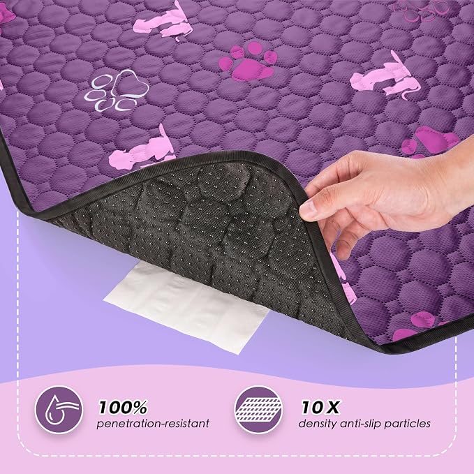WanpeeGoo Washable Pee Pads for Dogs, Waterproof, 36 x 54 in, 2 Pack, Purp | Super Absorbent, Waterproof and Non-Slip; Washable, Reusable Dog Pads for Crates, Playpens, Floors, Furniture and Travel